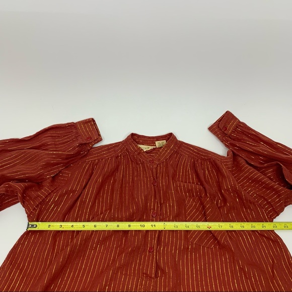 Club Prive Gold Metallic Pinstripe Burnt Orange Boho Blouse San Diego New York - Picture 15 of 16